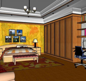 简欧时尚装修卧室SU模型下载_sketchup草图大师SKP模型