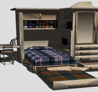 现代木质家居主卧室SU模型下载_sketchup草图大师SKP模型