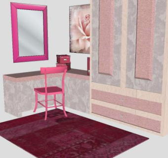 现代卧室女孩儿童房SU模型下载_sketchup草图大师SKP模型