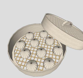 中式炊具竹蒸笼和小笼包SU模型下载_sketchup草图大师SKP模型