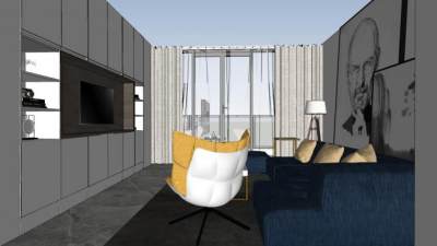 现代风格简约卧室空间SU模型下载_sketchup草图大师SKP模型