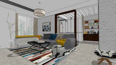 现代风格家居组合客厅SU模型下载_sketchup草图大师SKP模型
