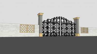 别墅区铁艺大门SU模型下载_sketchup草图大师SKP模型