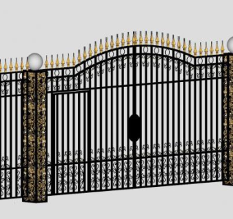 复古铁艺围栏大门SU模型下载_sketchup草图大师SKP模型