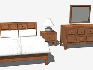 木质家具卧室套房SU模型下载_sketchup草图大师SKP模型