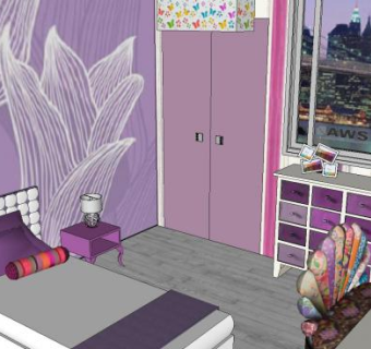 紫色卧室装修SU模型下载_sketchup草图大师SKP模型