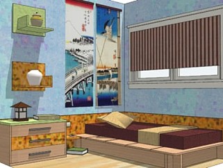 现代小型家居卧室SU模型下载_sketchup草图大师SKP模型
