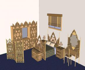 欧式卧室家具SU模型下载_sketchup草图大师SKP模型