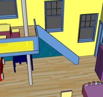 黄色简易装修儿童房SU模型下载_sketchup草图大师SKP模型