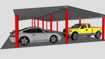 现代停车车棚SU模型下载_sketchup草图大师SKP模型