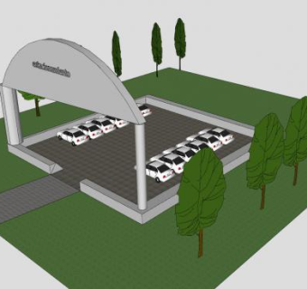 现代绿色停车场SU模型下载_sketchup草图大师SKP模型