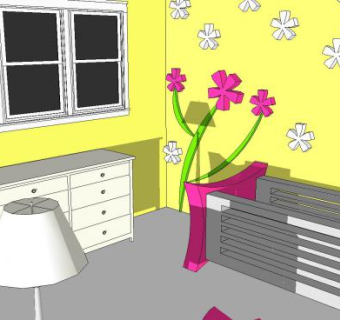 室内黄色宝宝卧室SU模型下载_sketchup草图大师SKP模型