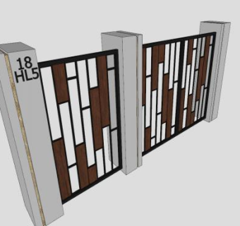 现代板式半镂空庭院门SU模型下载_sketchup草图大师SKP模型