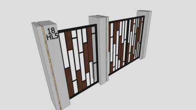 现代板式半镂空庭院门SU模型下载_sketchup草图大师SKP模型