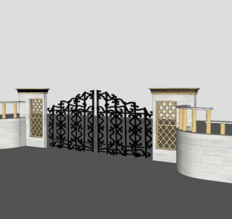 别墅铁艺庭院门SU模型下载_sketchup草图大师SKP模型