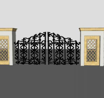 欧式艺术风格铁艺大门SU模型下载_sketchup草图大师SKP模型