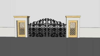 欧式艺术风格铁艺大门SU模型下载_sketchup草图大师SKP模型