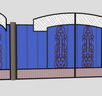 铁艺镂空蓝色庭院大门SU模型下载_sketchup草图大师SKP模型
