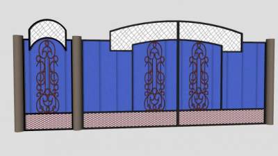 铁艺镂空蓝色庭院大门SU模型下载_sketchup草图大师SKP模型