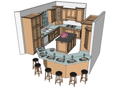 家居开放转角厨房SU模型下载_sketchup草图大师SKP模型