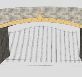 砂岩门壁珊栏铁制大门SU模型下载_sketchup草图大师SKP模型