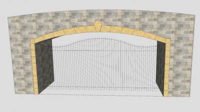 砂岩门壁珊栏铁制大门SU模型下载_sketchup草图大师SKP模型