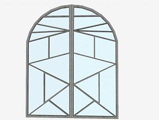 庭院门拱形玻璃钢门SU模型下载_sketchup草图大师SKP模型