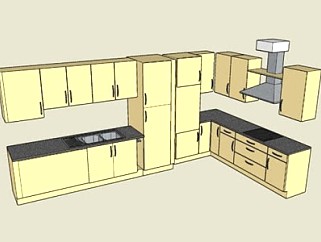 现代黄色家居厨房装修SU模型下载_sketchup草图大师SKP模型