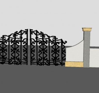 别墅围墙欧式铁艺门SU模型下载_sketchup草图大师SKP模型