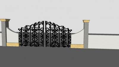 别墅围墙欧式铁艺门SU模型下载_sketchup草图大师SKP模型