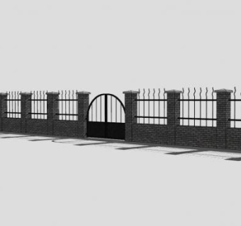 砖石围墙拱形铁门SU模型下载_sketchup草图大师SKP模型