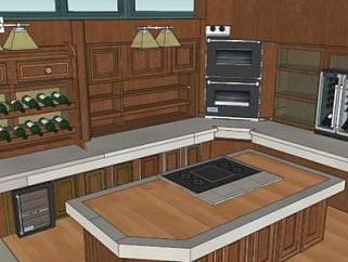 古典岛型家具开放式厨房SU模型下载_sketchup草图大师SKP模型