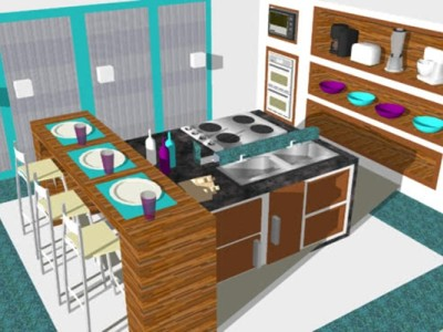 混搭家居开放厨房SU模型下载_sketchup草图大师SKP模型