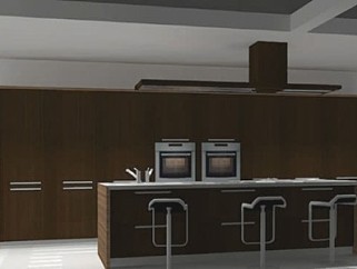 现代开放式厨房装修SU模型下载_sketchup草图大师SKP模型