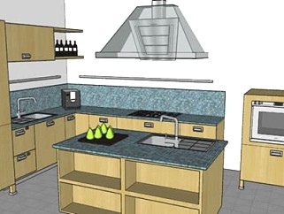 现代L型家居厨房SU模型下载_sketchup草图大师SKP模型