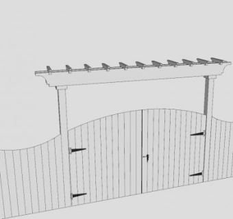 庭院围墙木制大门SU模型下载_sketchup草图大师SKP模型