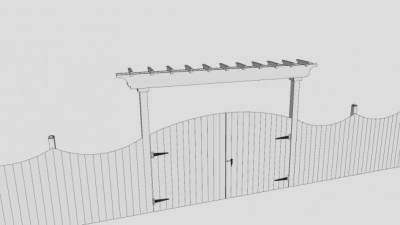 庭院围墙木制大门SU模型下载_sketchup草图大师SKP模型