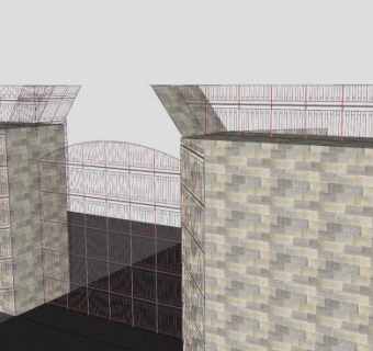 砖石围墙铁制大门SU模型下载_sketchup草图大师SKP模型