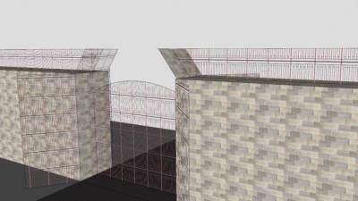 砖石围墙铁制大门SU模型下载_sketchup草图大师SKP模型