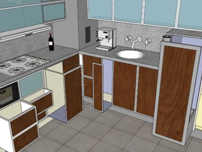 休闲L型家居开放厨房SU模型下载_sketchup草图大师SKP模型