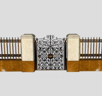 欧式别墅围墙大门SU模型下载_sketchup草图大师SKP模型