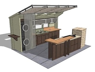 现代家居开放厨房装修SU模型下载_sketchup草图大师SKP模型