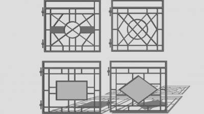 4扇铁制大门的SU模型下载_sketchup草图大师SKP模型