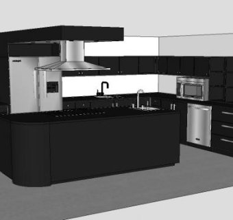 L型家居厨房装修SU模型下载_sketchup草图大师SKP模型