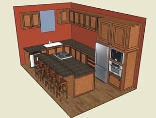 岛型室内家居厨房SU模型下载_sketchup草图大师SKP模型