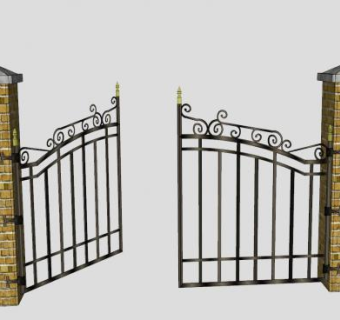 半开的欧式铁艺门SU模型下载_sketchup草图大师SKP模型