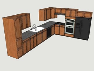 转角组合家居开放厨房SU模型下载_sketchup草图大师SKP模型