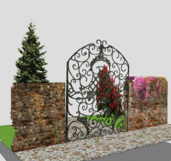 欧式花园铁艺门SU模型下载_sketchup草图大师SKP模型