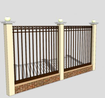 中式住宅铁艺围栏SU模型下载_sketchup草图大师SKP模型