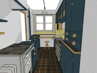 家居小型装修开放厨房SU模型下载_sketchup草图大师SKP模型